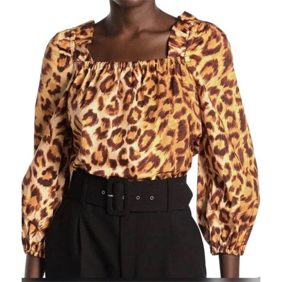 NWT Kate Spade panthera leopard print square neck cotton blouse top, XS - Picture 7 of 11